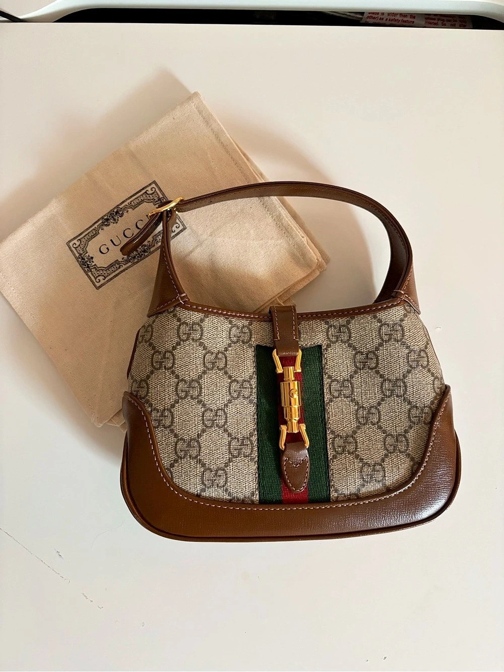 GUCCI Jackie 1961 Mini shoulder bag GG Coated Canvas and Leather Like New